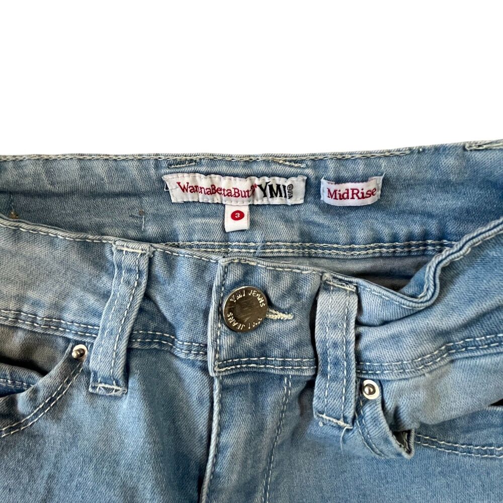 YMI WannabettaButt? Jeans Women 3 Mid Rise Distressed Skinny Boho Patches W23L29 - Picture 15 of 16